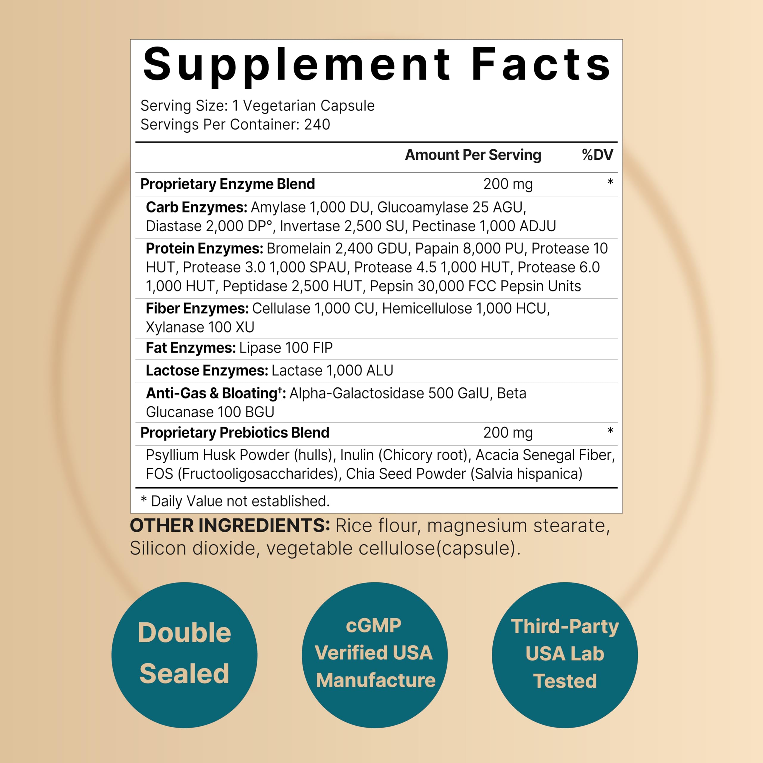 NatureBell Digestive Enzymes with Probiotics and Prebiotics, 240 Veggie Capsules | Gut & Digestive Health Support – 20 Enzyme & 5 Prebiotic Pancreatic Complex | Non-GMO, Vegan Friendly