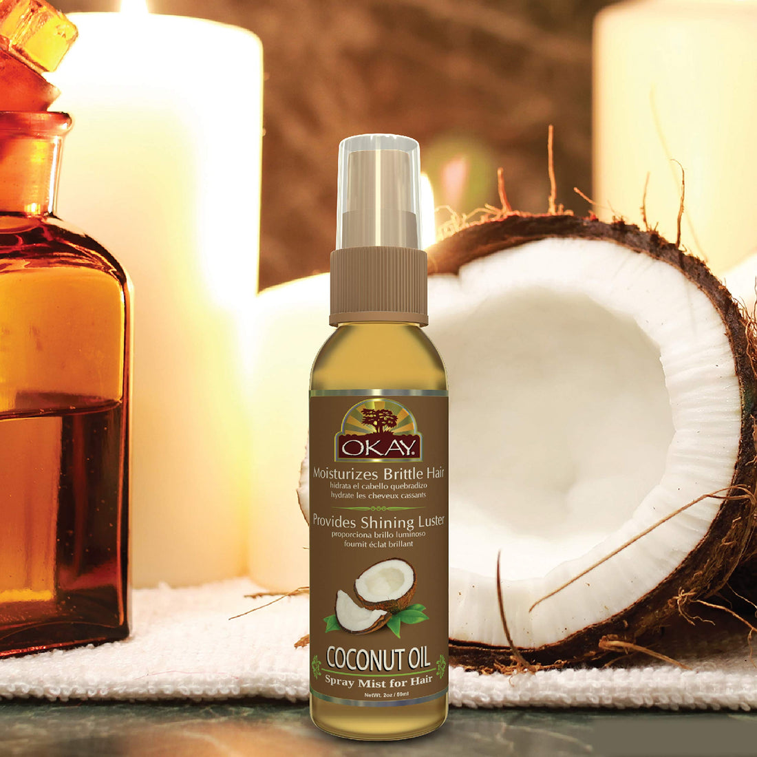 OKAY | Coconut Oil Spray Mist | For All Skin & Hair Types & Textures | Revive Damaged Brittle Hair | With Natural UV Protectants | Free of Parabens | 2 oz