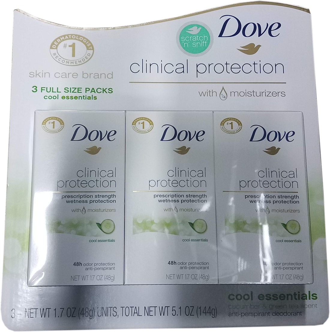 Dove Unisex Clinical Protection Cool Essentials Anti-Perspirant Fresh Scent Deodorant Spray, 1.7 Fl Oz Pack Of 3