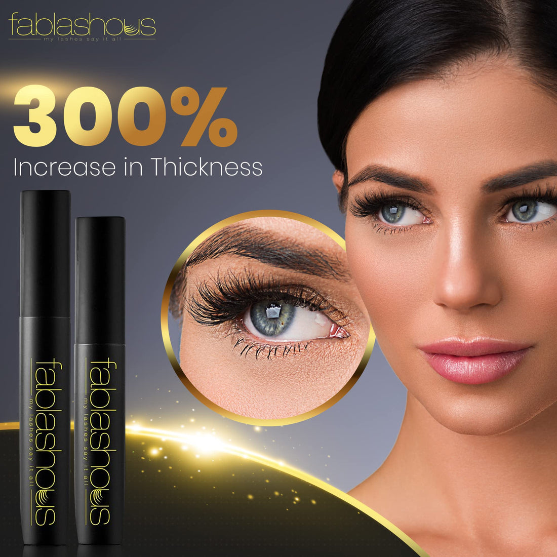 The Original Fablashous 3D Thickening and Lengthening Black Natural Green Tea Fibre Lash Mascara Extensions In Luxury Embossed Patterned Display Case - UK EYELASH SPECIALISTS