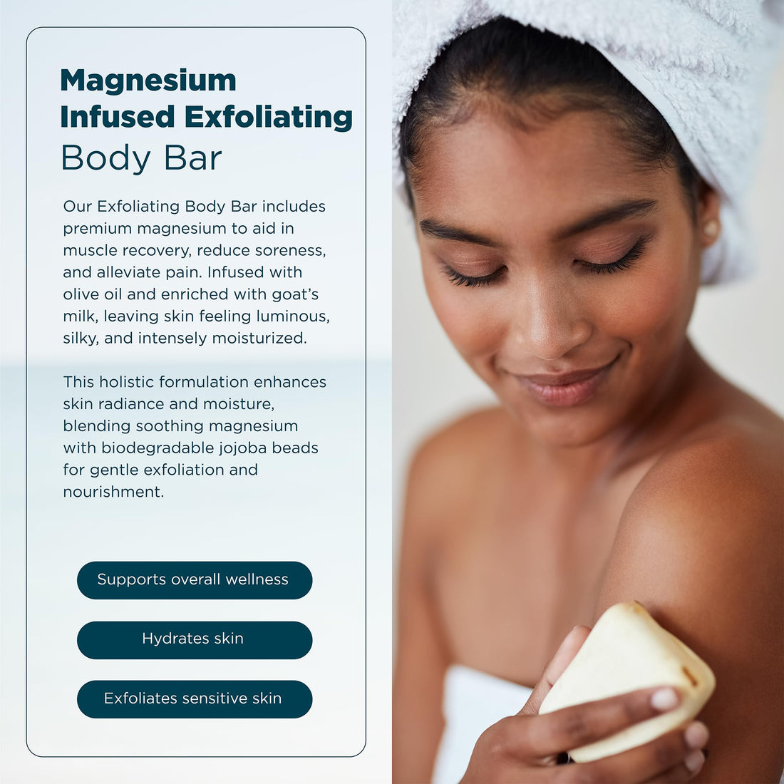 Abundant Natural Health Magnesium Exfoliating Body Bar Enriched With Goat’s Milk and Olive Oil to Soothe and Hydrate Skin, Gentle Exfoliator, 90g