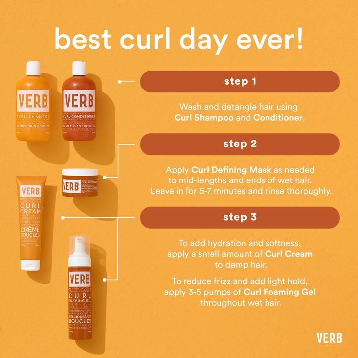 Verb Curl Shampoo & Conditioner Duo - Mild, Cleanse and Smooth Curl Defining Shampoo for Frizzy Hair + Soften, Define and Hydrate Frizz Control Conditioner - Vegan & Sulfate Free, 12 fl oz