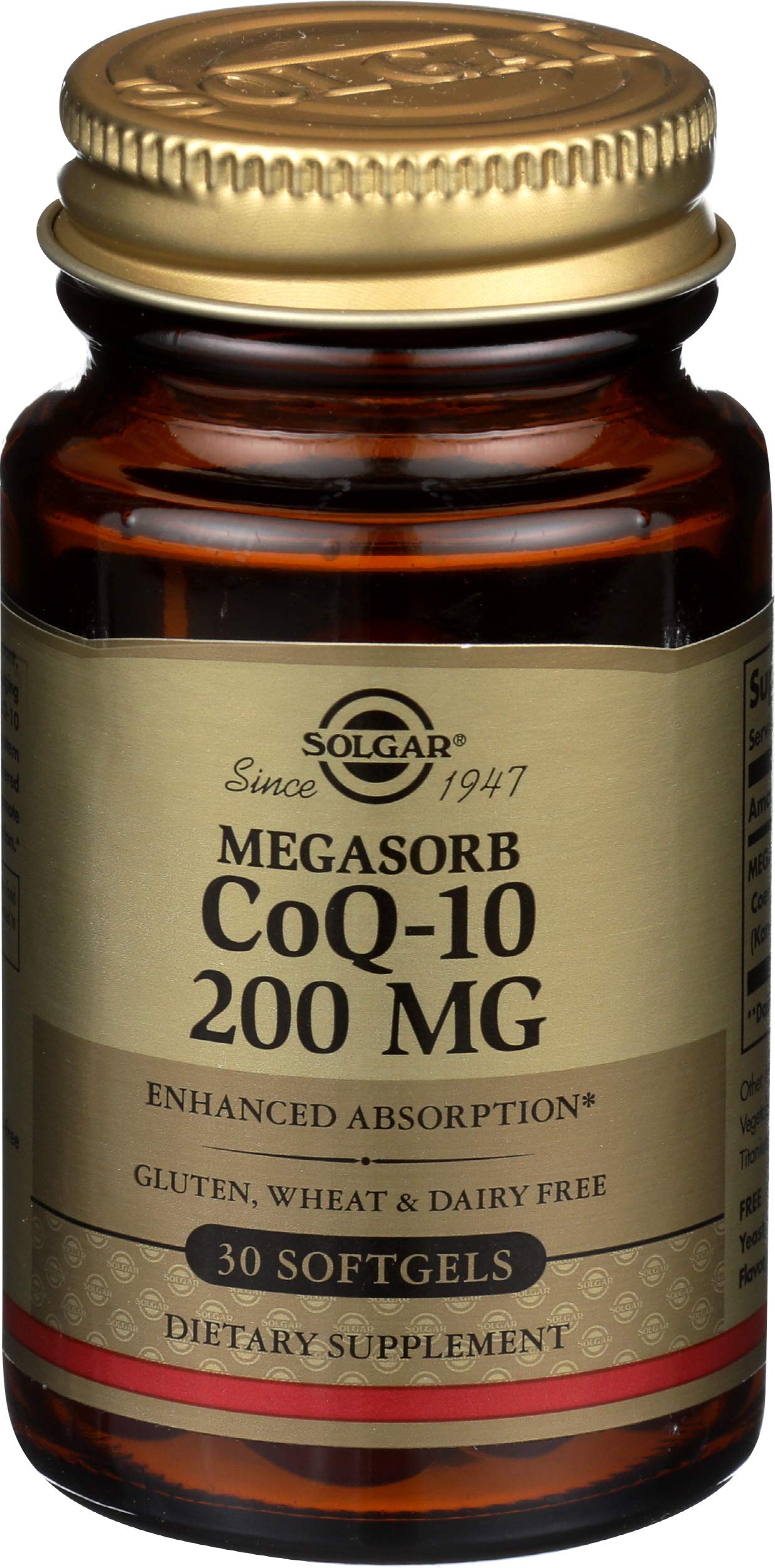 Solgar Megasorb CoQ-10 200 mg - 30 Softgels - Enhanced Absorption - Gluten Free, Dairy Free - 30 Servings