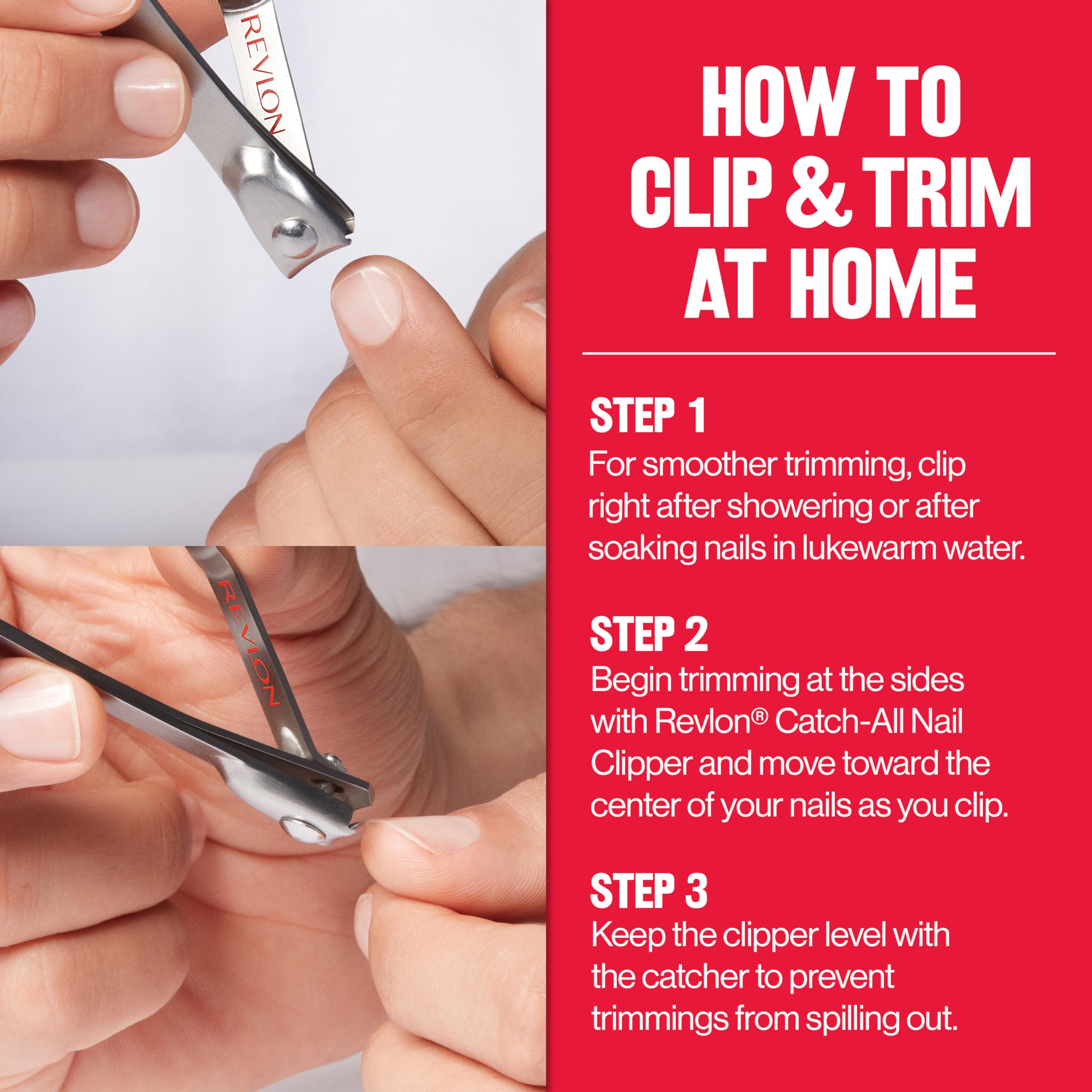 Revlon Catch-All Nail Clipper, Manicure Tool with a Contoured Blade & Built-in Nail Catcher for Mess-Free Grooming, 1 Count