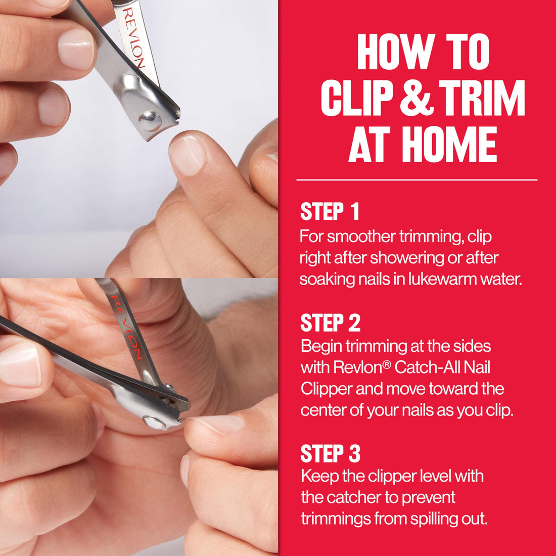 Revlon Catch-All Nail Clipper, Manicure Tool with a Contoured Blade & Built-in Nail Catcher for Mess-Free Grooming, 1 Count