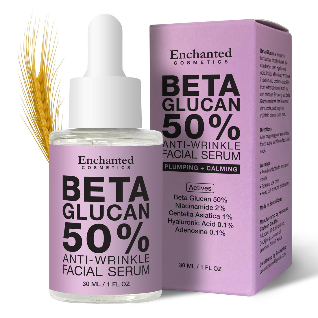 50% Beta Glucan Serum | Anti-Aging, Hydrating & Plumping for Dry Skin, Fine Lines, Wrinkles, Dark Spots | Niacinamide, Centella, Hyaluronic Acid | Korean Skincare | Lightweight, Non-Greasy