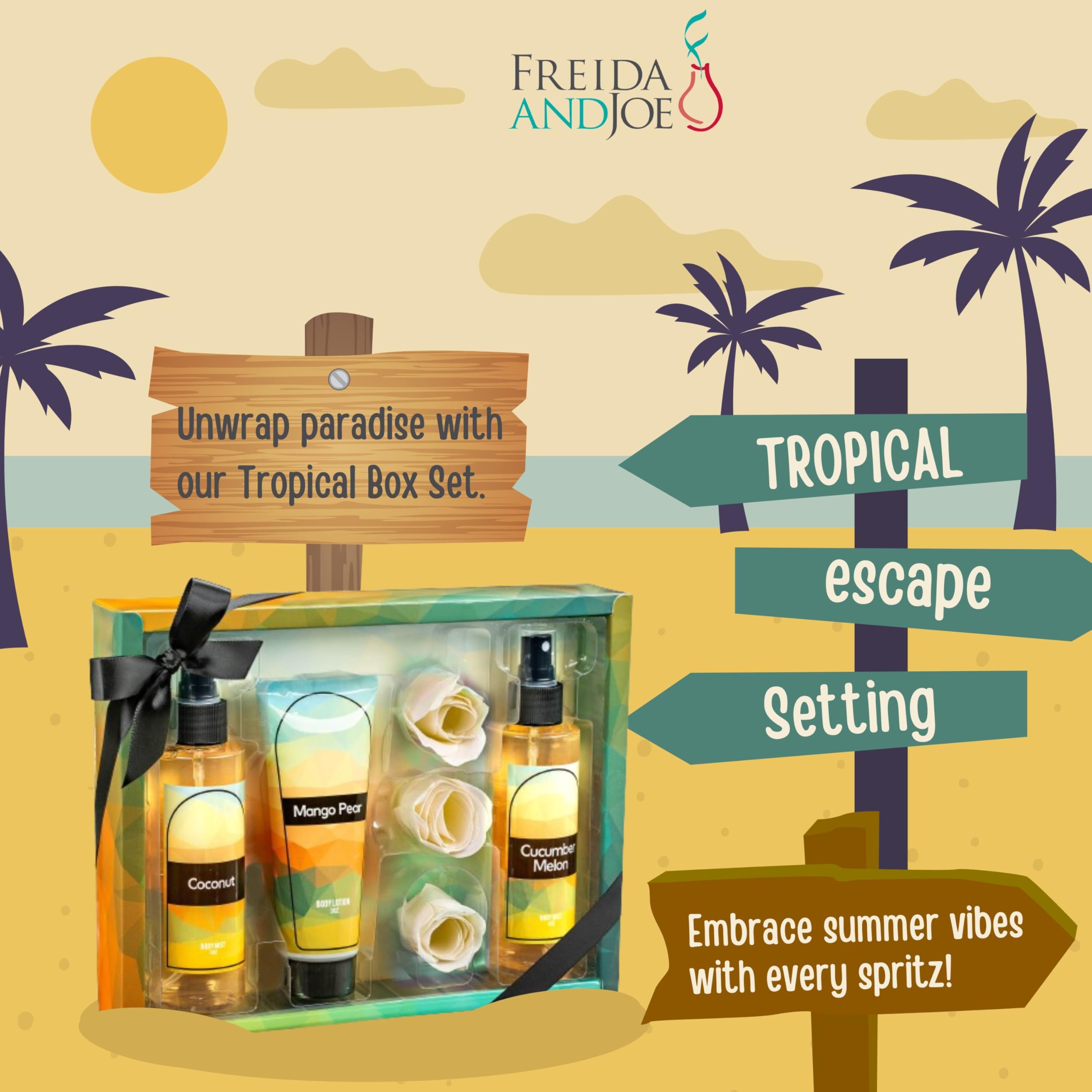 Fine Fragrance Body Mist & Body Splash Gift Set – Luxury Self-Care Combo for Women and Girls (Coconut, Cucumber, Mango Pear, Rose Soap) Valentines Gift for Women