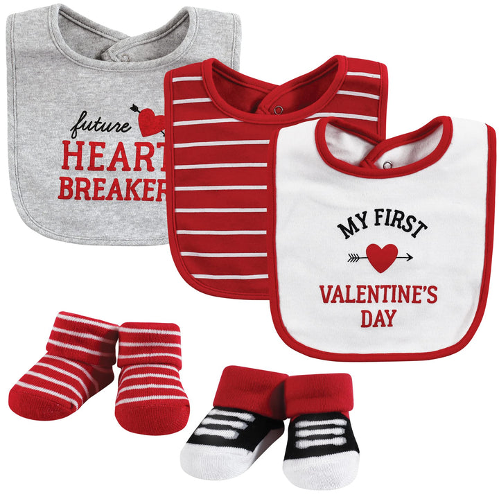 Hudson Baby Unisex Baby Cotton Bib and Sock Set, Valentine Heartbreaker, One Size