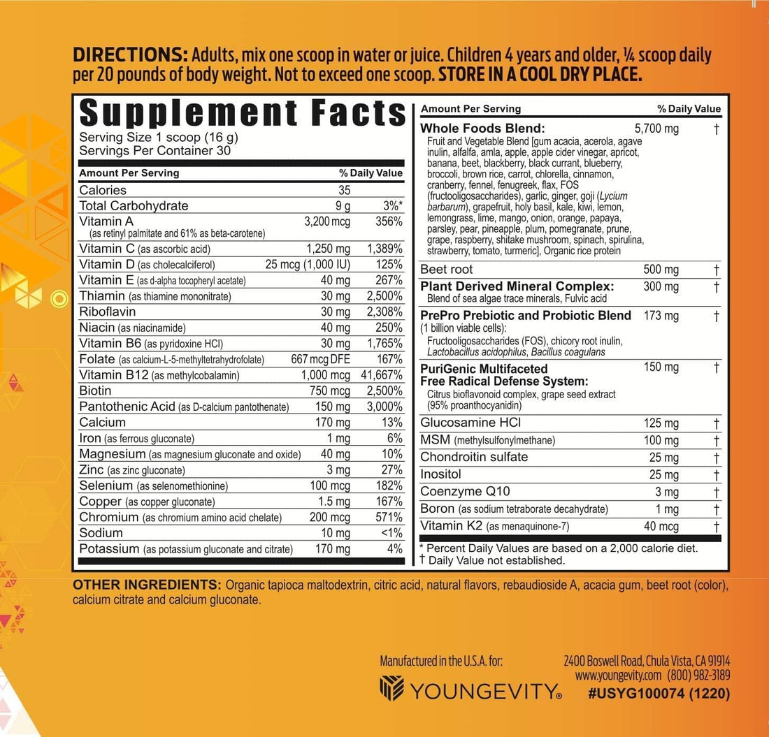 Youngevity Beyond Tangy Tangerine 2.5 Tropical Tangerine Ultimate Multi-Vitamin & Mineral Complex - Made with Natural & Whole Foods | 8,000 ORAC