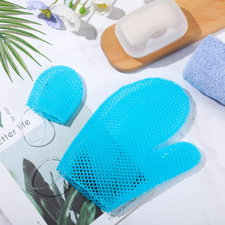 Karenhi Honeycomb Exfoliating Scrubber Set, Face and Body Scrubber Include Bath Mitt Honeycomb Exfoliating Glove for Body Shower, Face Exfoliator Sponge, Quick Drying(Blue)