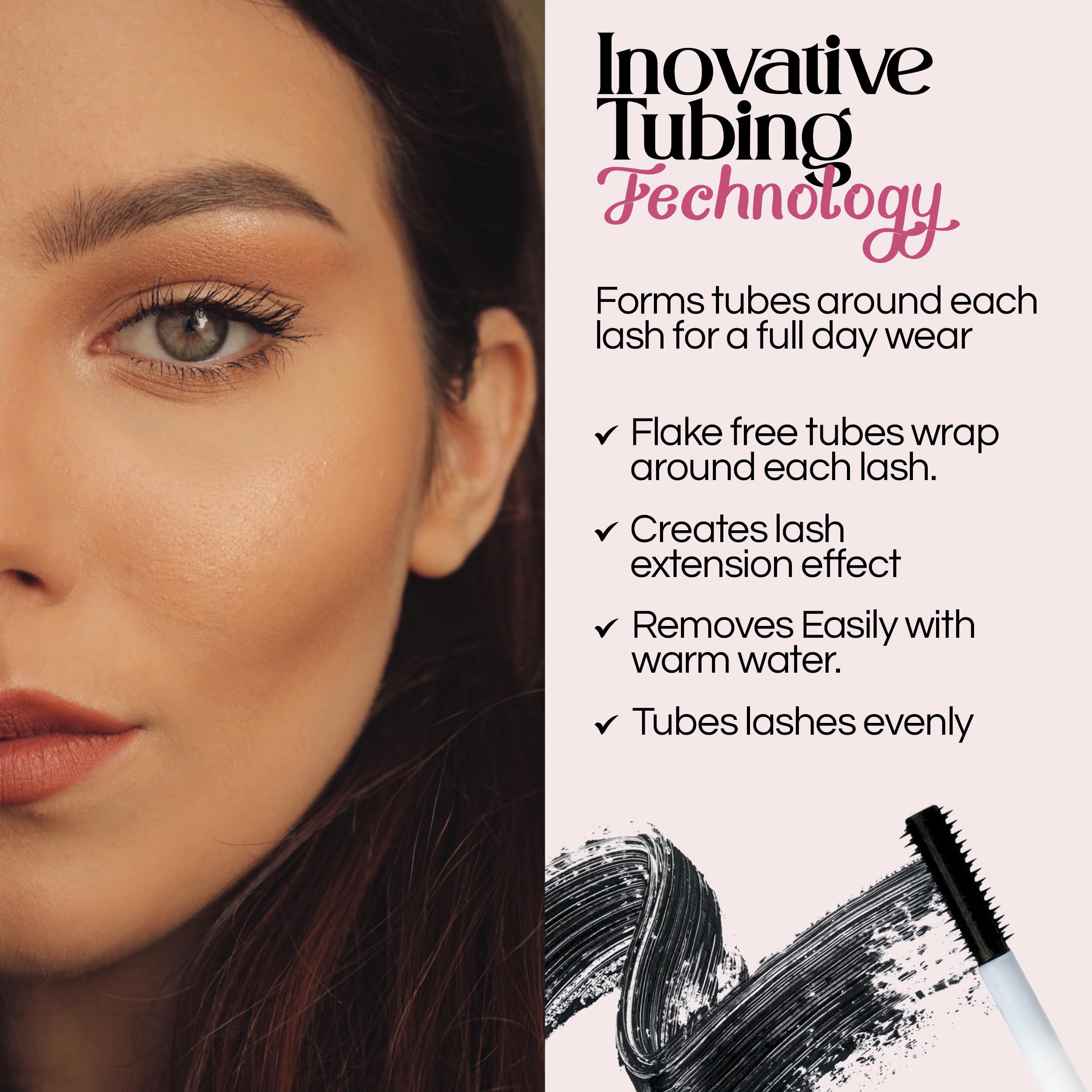 M2U NYC Black Mini Tubing Mascara (0.06 oz.) – Made with Tubing Technology for Lash Extension Effect – Clump-Free & Smudge-Proof Lengthening Mini Mascara for All Day Wear, Safe for Sensitive Eyes