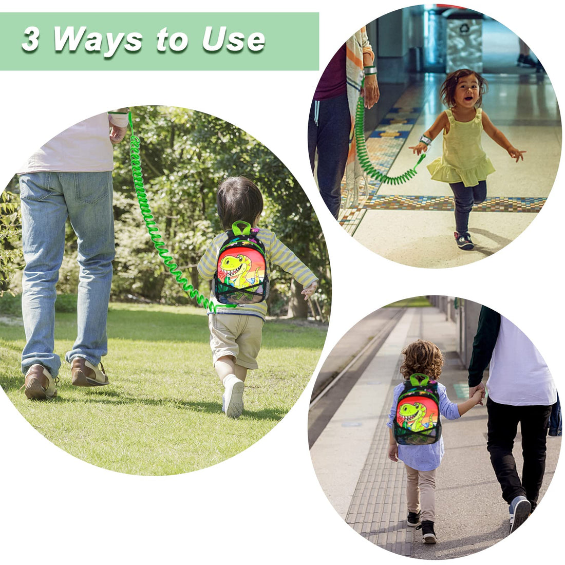 Hooyyene Backpack Leash for Toddlers, Dinosaur Kids Backpacks with Anti Lost Wrist Link, Children Mini Travel Bag for Baby Boys Girls