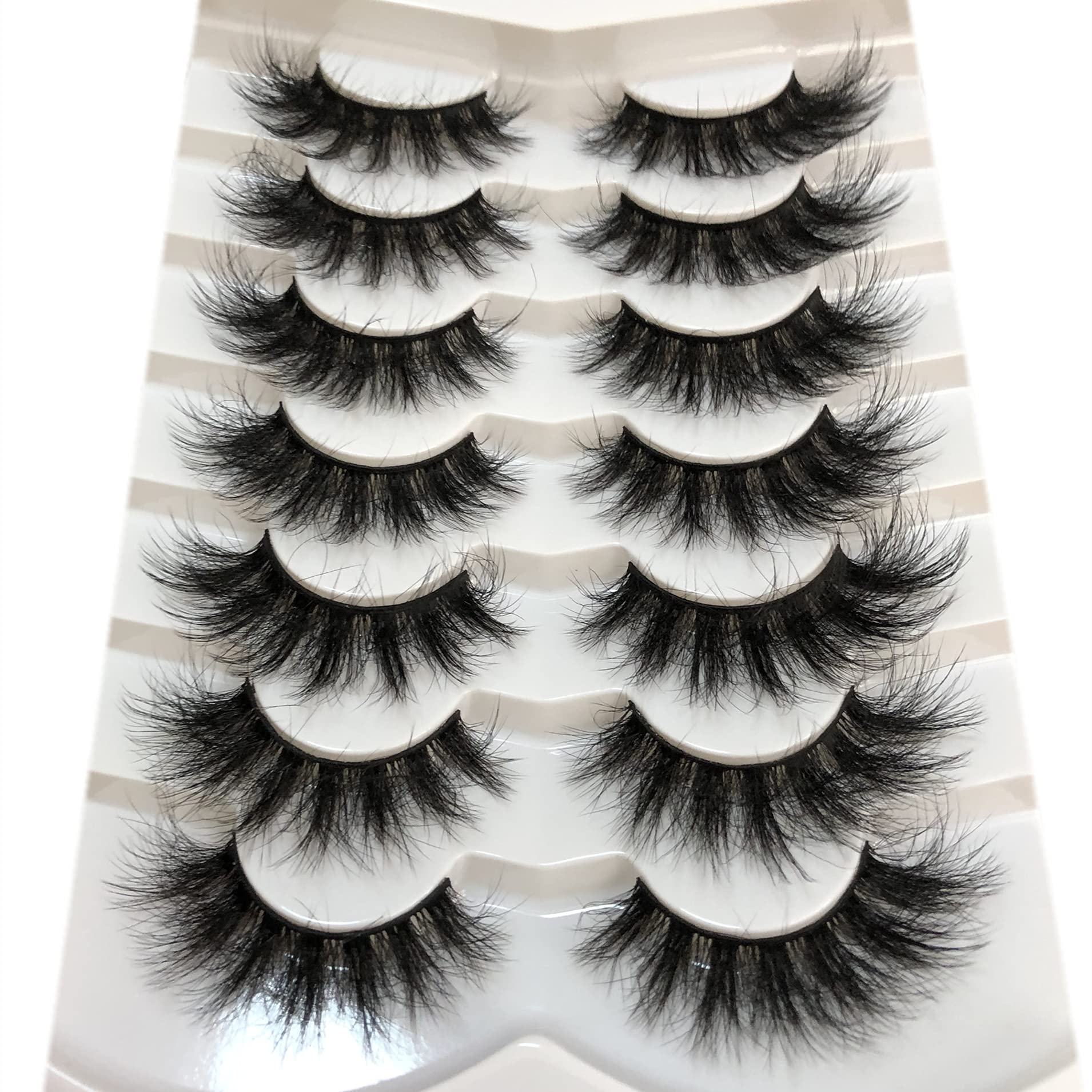 Pooplunch False Eyelashes Faux Mink Lashes Cat-Eye Look 18MM Wispy Long 8D Volume Fake Eyelash Strips 7 Pairs Pack