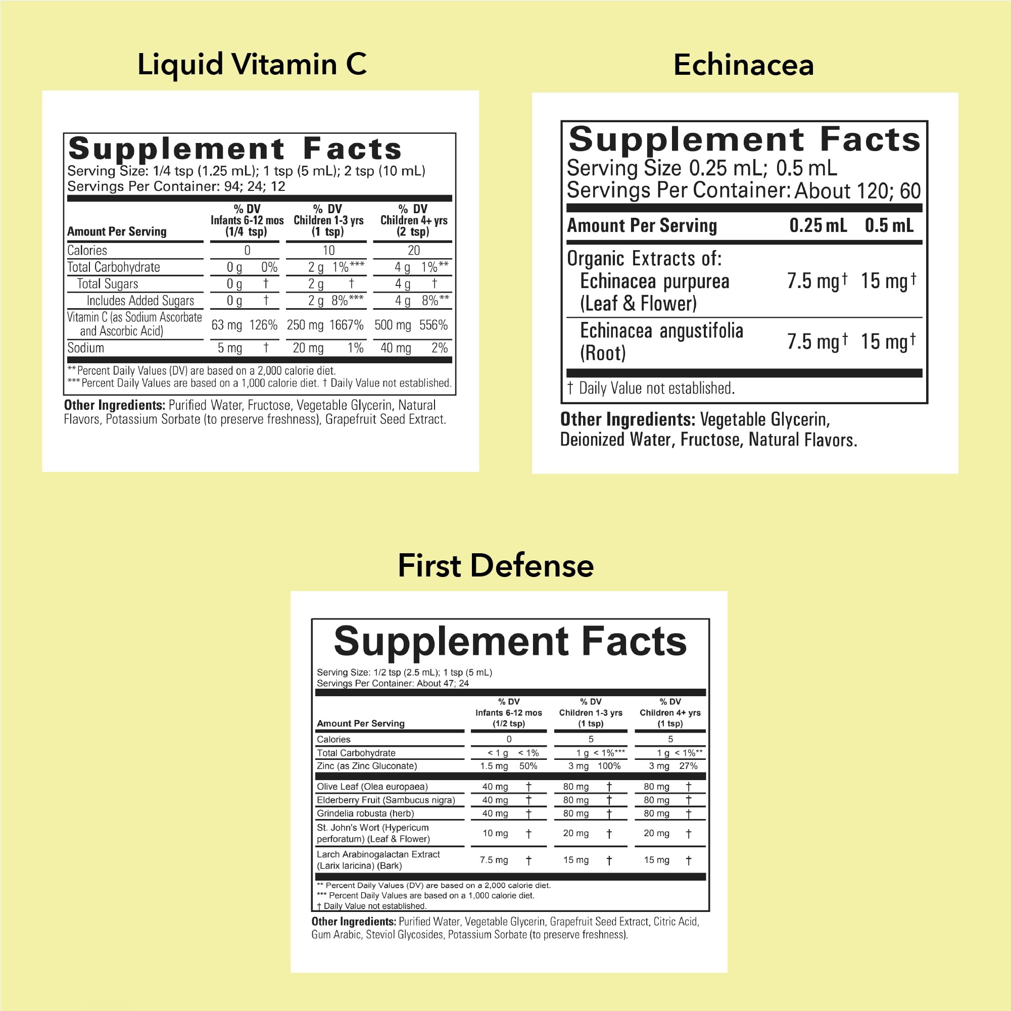CHILDLIFE ESSENTIALS Immune Support 3-Pack - Liquid Vitamin C, First Defense, and Echinacea - Immune Boosting Supplements for Infants, Toddlers, and Kids