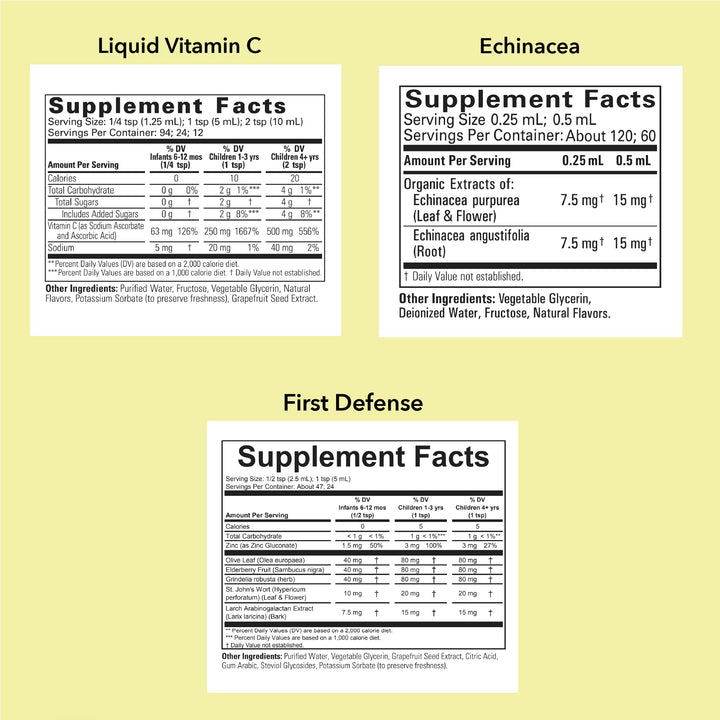 CHILDLIFE ESSENTIALS Immune Support 3-Pack - Liquid Vitamin C, First Defense, and Echinacea - Immune Boosting Supplements for Infants, Toddlers, and Kids