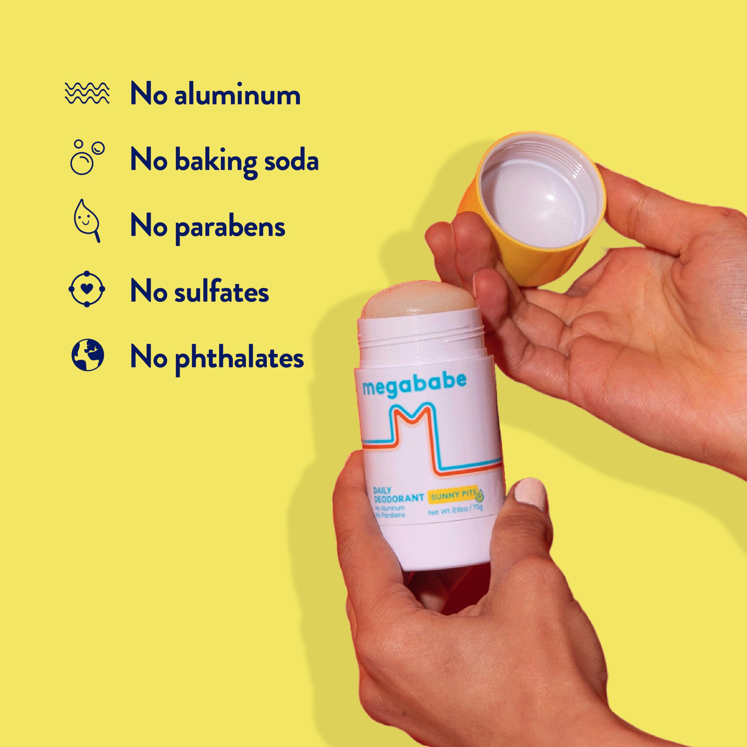 Megababe Daily Deodorant - Sunny Pits | Aluminum-Free, Clear & Clean | 2.6 oz