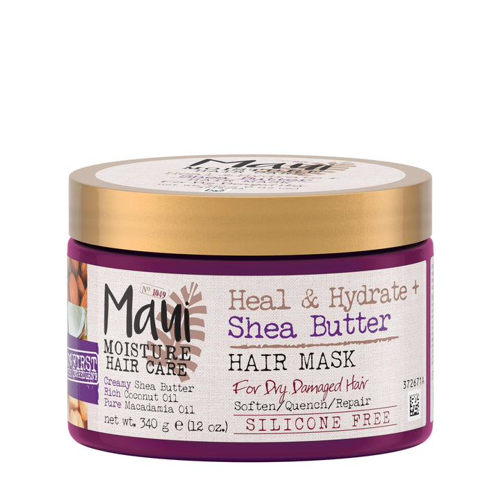 Maui Moisture Heal & Hydrate + Shea Butter Hair Mask & Leave-In Conditioner Treatment to Deeply Nourish Curls & Help Repair Split Ends, Vegan, Silicone, Paraben & Sulfate-Free, 12 Ounce