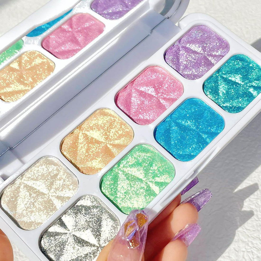 SUMEITANG 8 Colors Highlighter Makeup Palette,Shimmer Glitter Multichrome Highlight Powder luminizers,All Sparkling Shades Can Be layered or Worn Individually to Enhance & Brighten Your Face Features