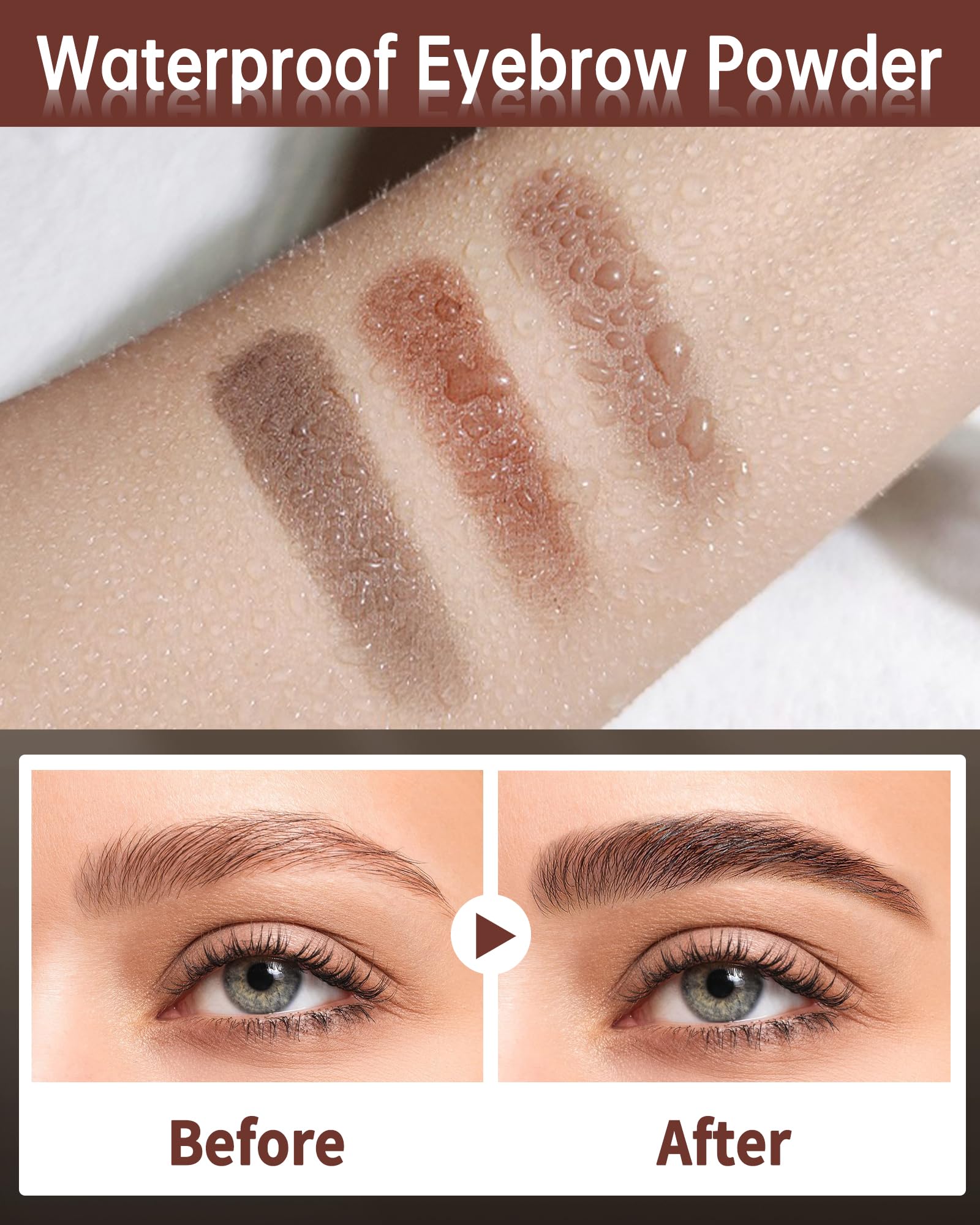 Eyebrow Powder Makeup Kit - Medium/Dark Brown, 2 Color Eye Brow Powder Palette Waterproof Long-Lasting Brow Filler, Lightweight, Easy Blend, Natural Full Look with Brush, maquillaje para cejas-03