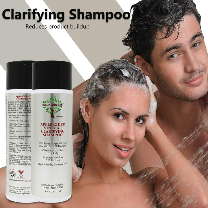 MOUNTAIN TOP Apple Cider Vinegar ACV Shampoo (8 oz / 273 ml) with Biotin, Castor Oil - Clarifying, For Fuller & Thicker Hair - Paraben, Sulfate Free - All Hair Types, Men & Women