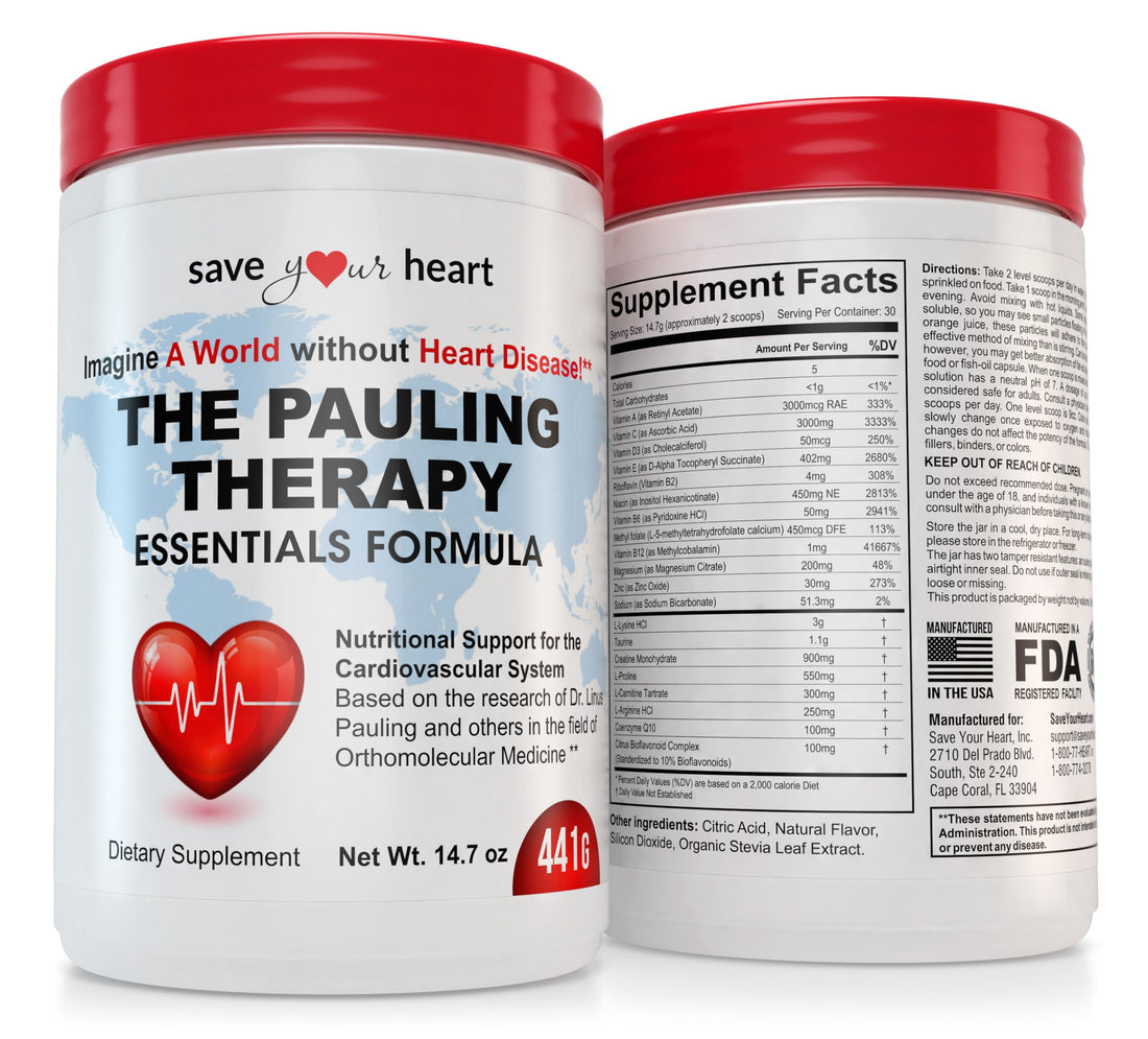 SAVE YOUR HEART Cardio Health Powder Supplement - The Pauling Therapy Essentials Formula (PTEF) Healthy Vitamin C, B-12, L-Lysine, L-Arginine, Magnesium, Zinc + Vitamins, Minerals & Antioxidants