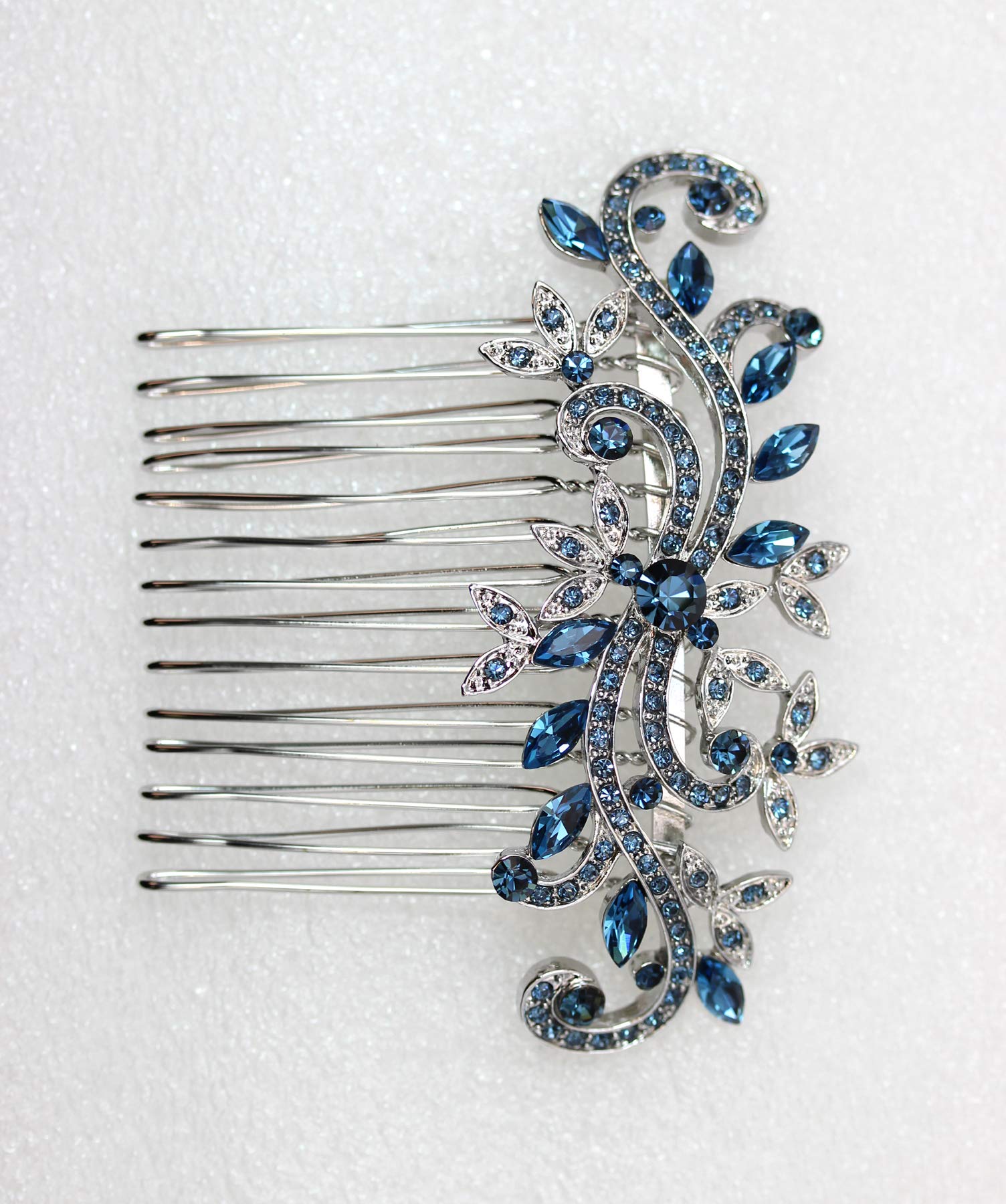 Faship Gorgeous Navy Blue Crystal Floral Hair Comb