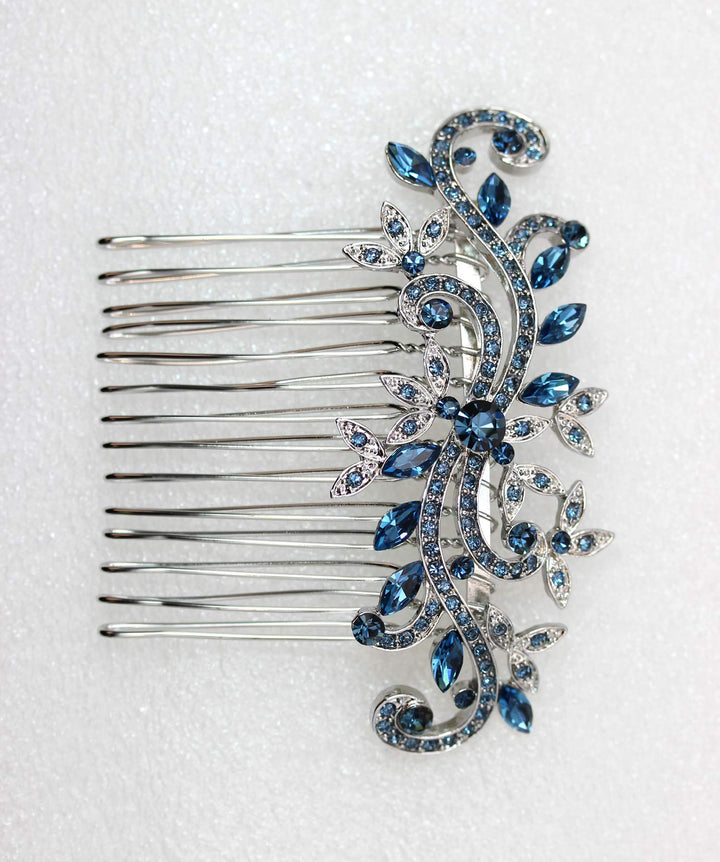 Faship Gorgeous Navy Blue Crystal Floral Hair Comb