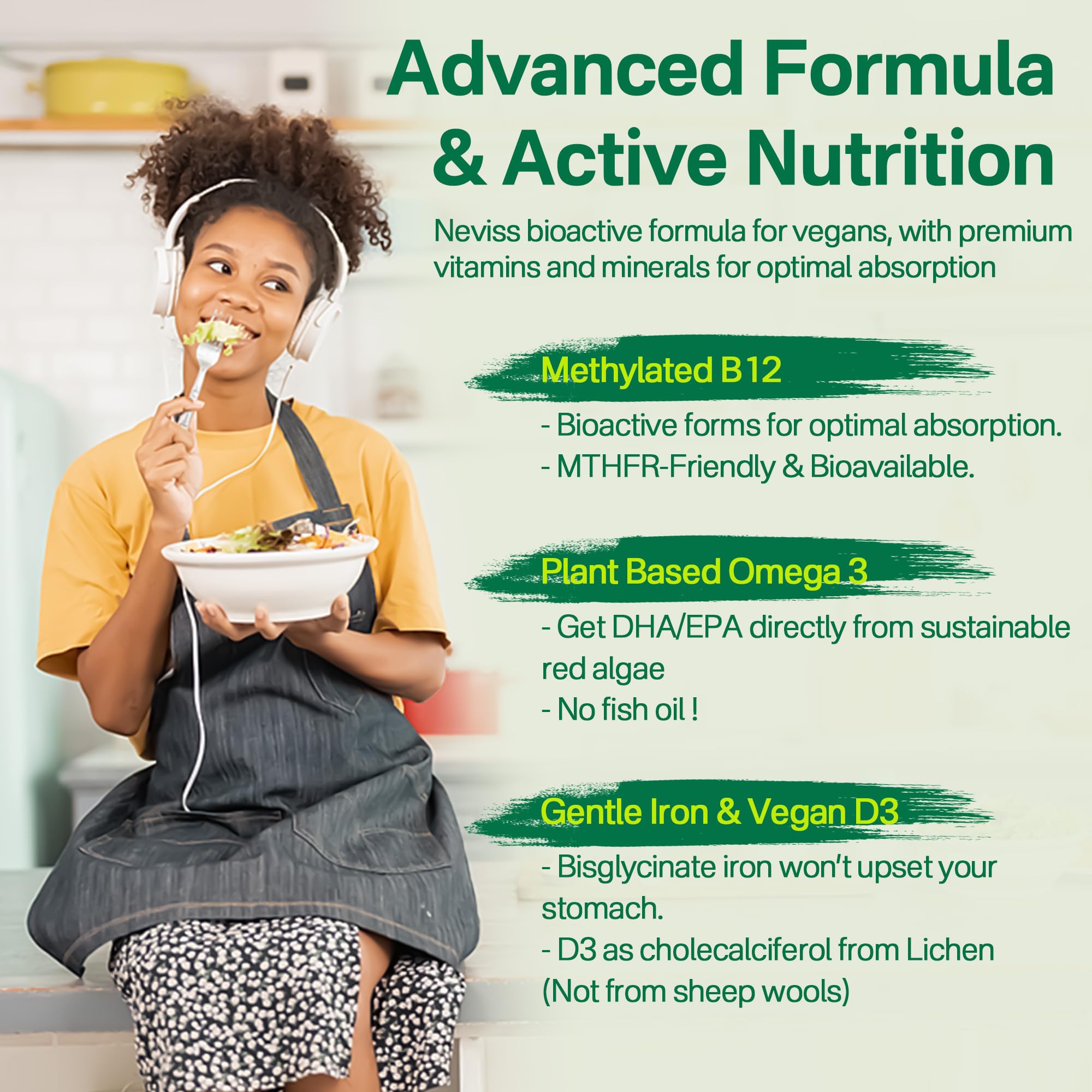 Vegan Multivitamin for Women & Men with Methyl Vitamin B12, D3 K2, Plant Based Omega 3 (DHA+EPA), Iron, Choline, Zinc, Whole Food Daily Vitamins Gummies for Vegans & Vegetarians, Sugar Free, 60 Counts