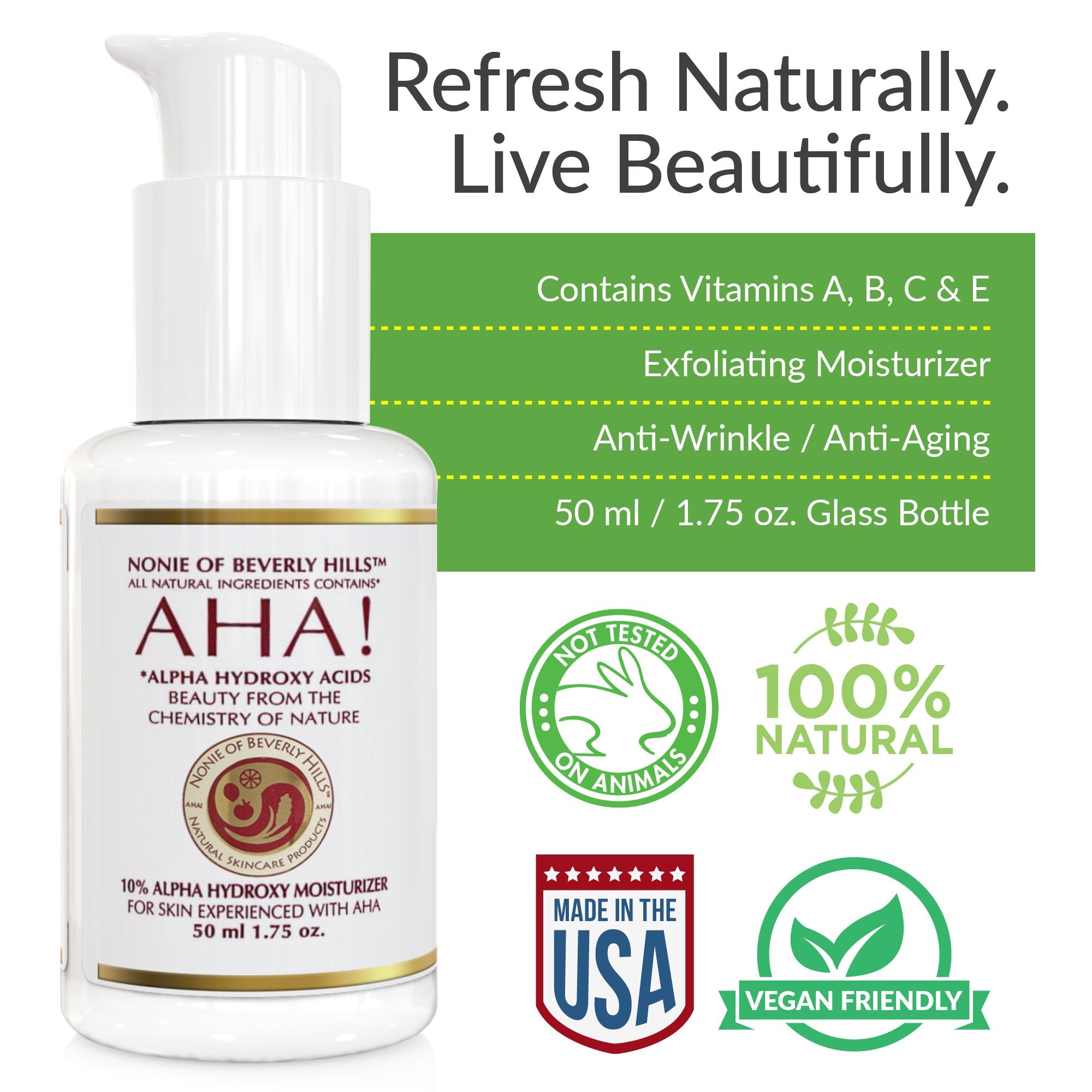 10% Alpha Hydroxy Acid Moisturizer. Best Anti Wrinkle, Anti Aging Dead Cell Exfoliater & Renewer Up To 30% By Nonie Of Beverly Hills AHA! 1.75 oz