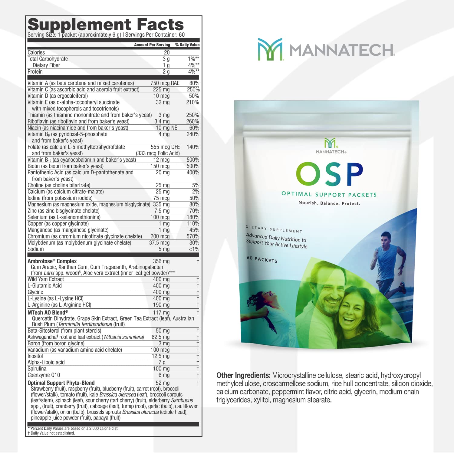 Mannatech More Than Just a Multivitamin, Optimal Support Packets Amazing Self-Care Benefits of OSP Daily Vitamins, w/Ashwagandha Capsules, Immune Support and Antioxidant Supplement - 60 Packets