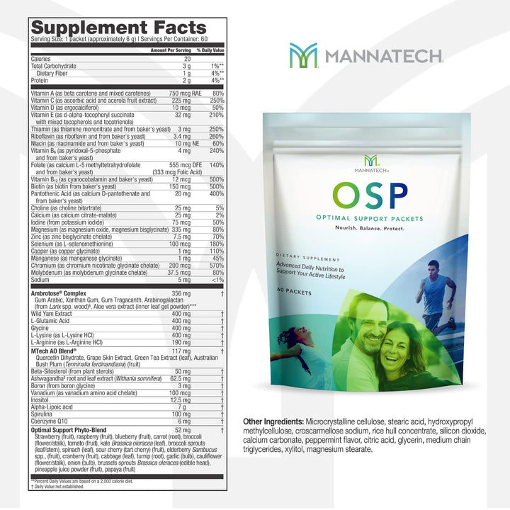 Mannatech More Than Just a Multivitamin, Optimal Support Packets Amazing Self-Care Benefits of OSP Daily Vitamins, w/Ashwagandha Capsules, Immune Support and Antioxidant Supplement - 60 Packets