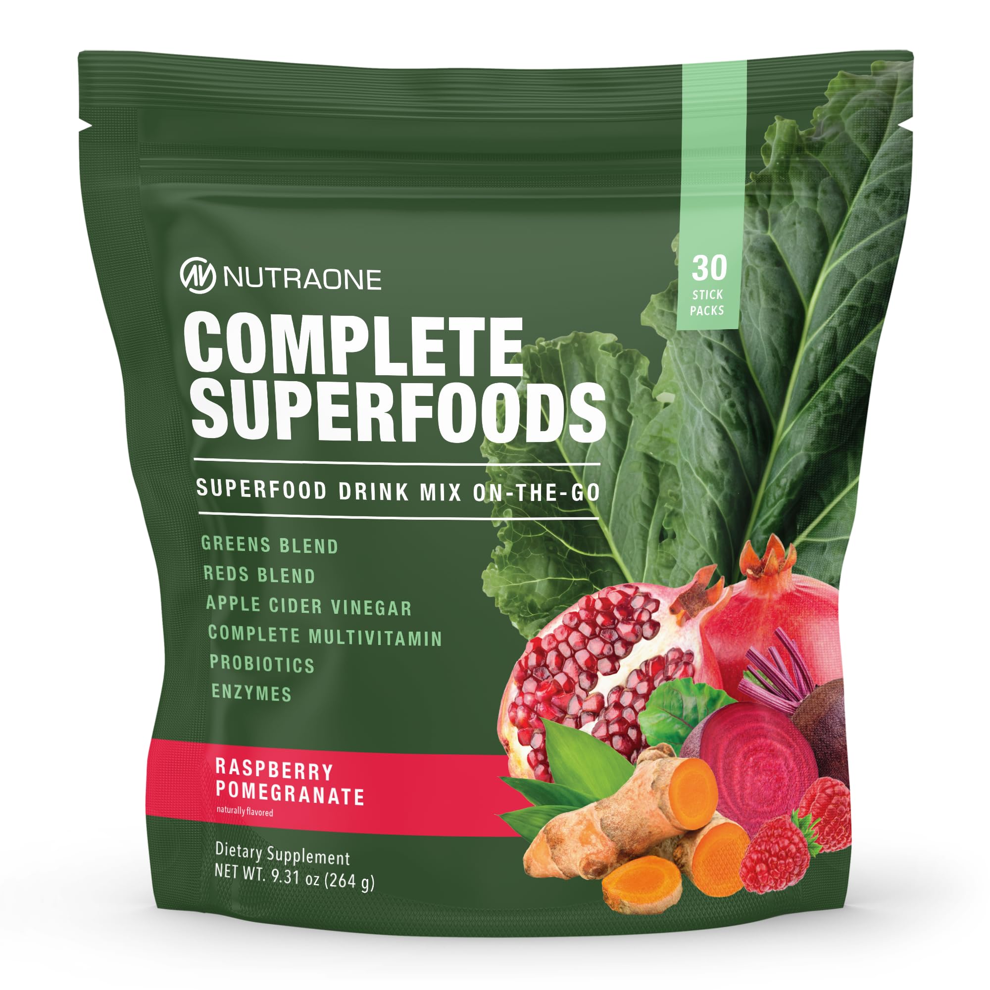 Complete Superfoods, Complete Spectrum Multivitamin, Greens and Reds Blend, Enzymes, Probiotics (Raspberry Pomegranate, 30 Stick Packs)