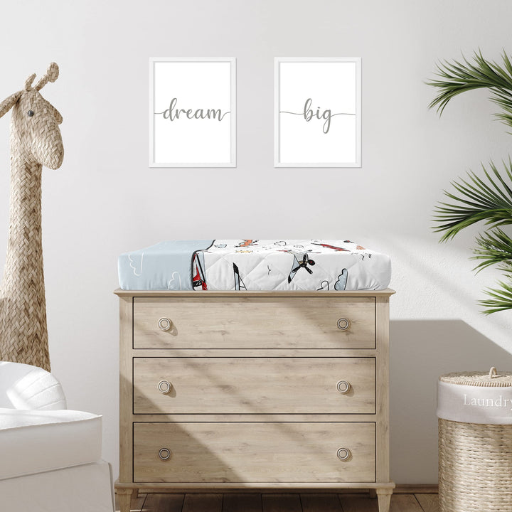 Sweet Jojo Designs Vintage Airplane Boy Baby Nursery Changing Pad Cover - Grey Yellow Orange Red White and Blue Airplanes Air Plane Transportation Clouds Sun Sky Aviator Aviation