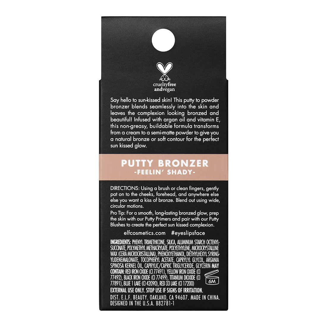 e.l.f. Putty Bronzer, Creamy & Highly Pigmented Formula, Creates a Long-Lasting Bronzed Glow, Infused with Argan Oil & Vitamin E, Feelinââ‚¬â„¢ Shady, 0.35 Oz (10g)