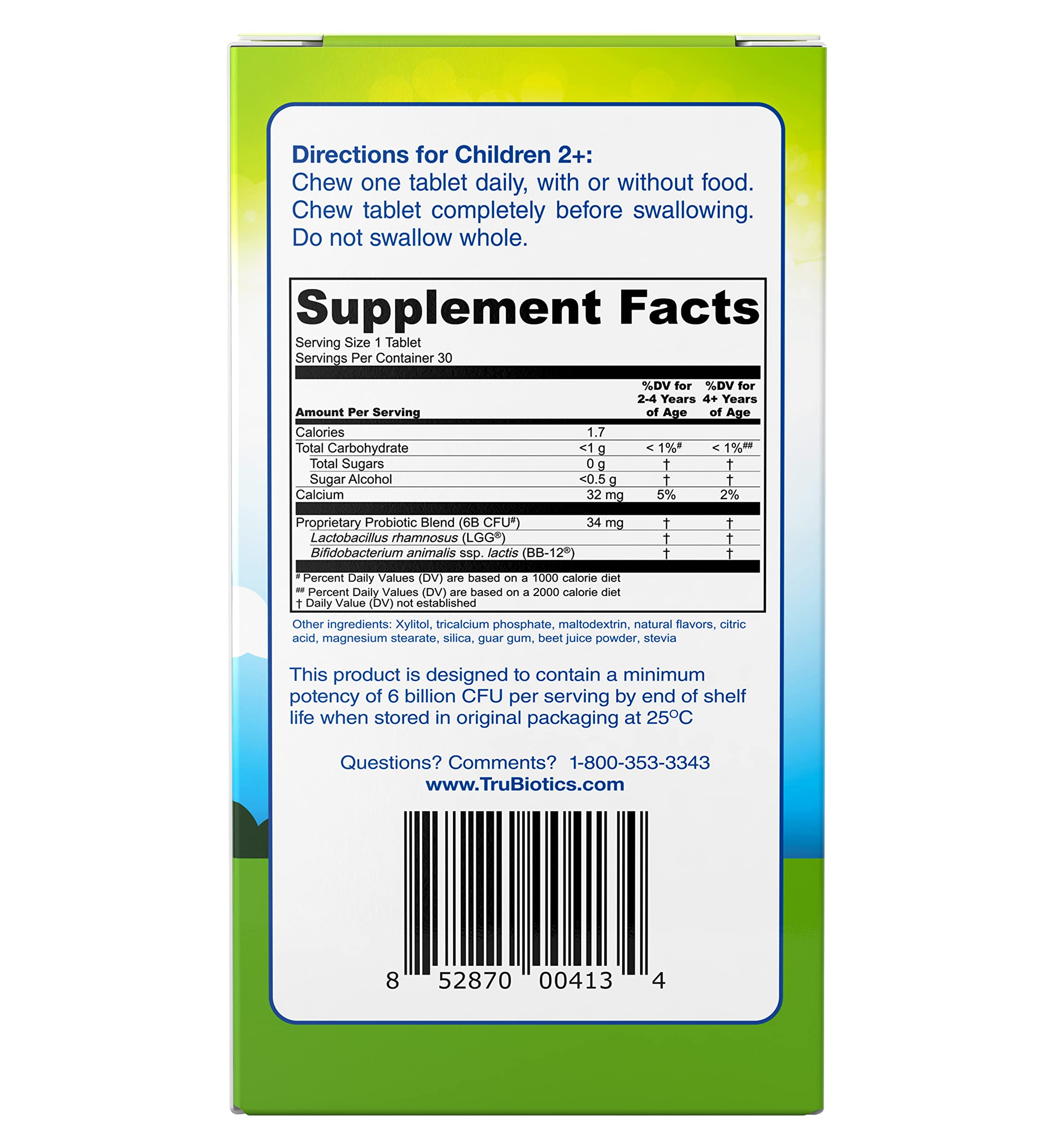 TruBiotics Probiotics for Kids Digestive & Immune Health Support, Sugar-Free Chewable Kids Probiotic to Help Maintain a Healthy Tummy, Natural Strawberry Flavor, 30 Tablets