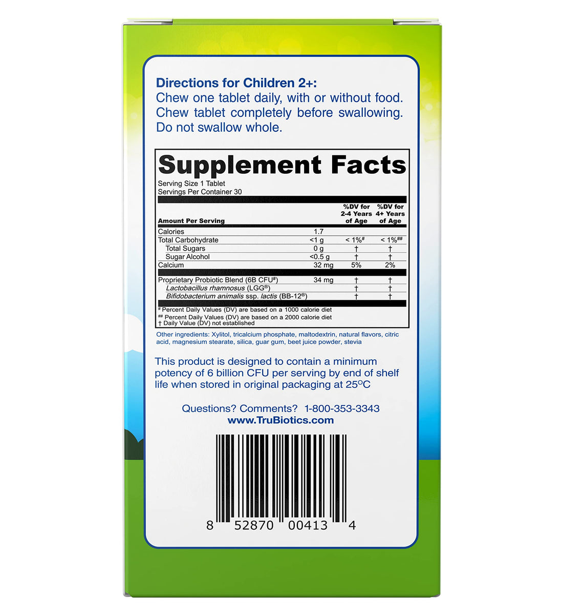 TruBiotics Probiotics for Kids Digestive & Immune Health Support, Sugar-Free Chewable Kids Probiotic to Help Maintain a Healthy Tummy, Natural Strawberry Flavor, 30 Tablets