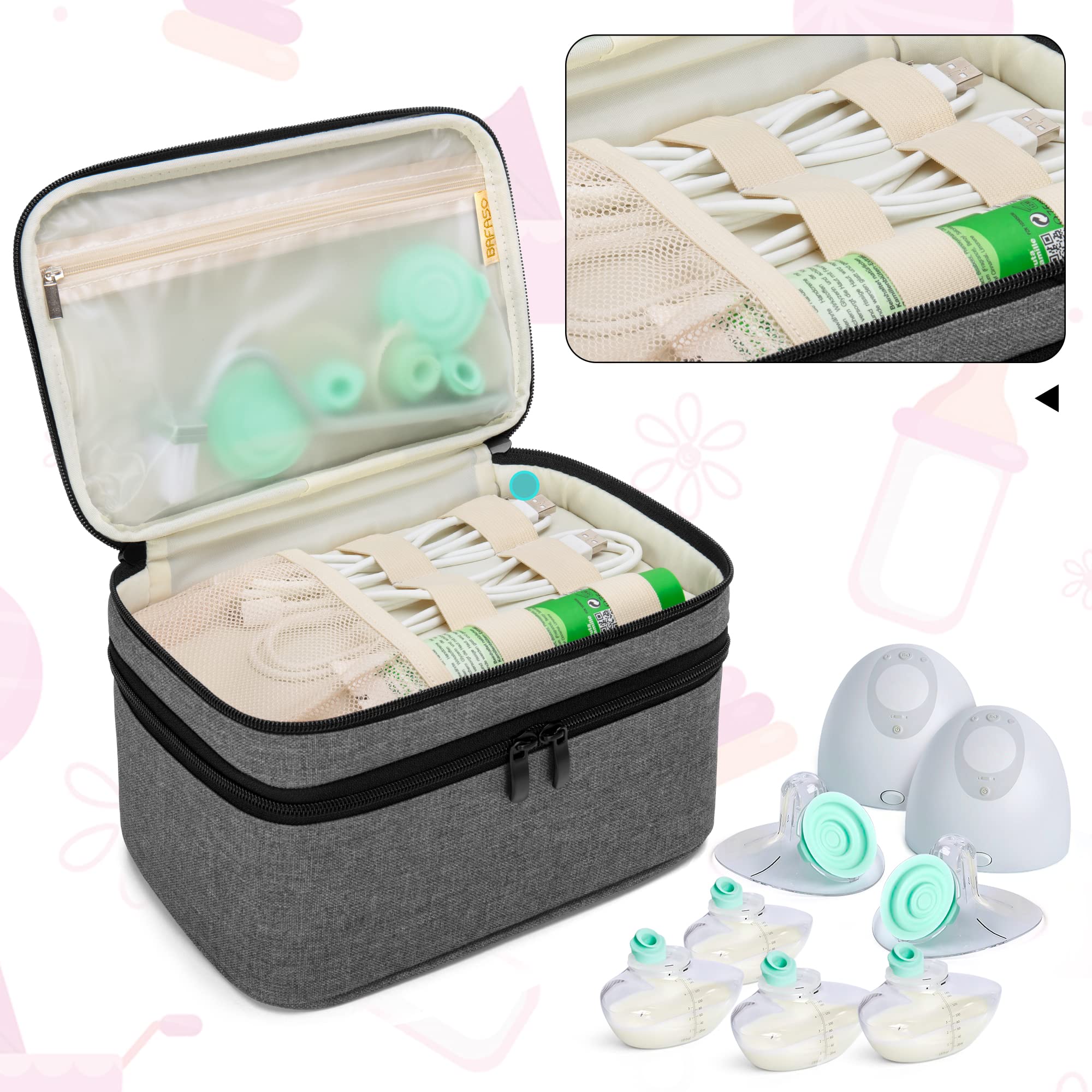 BAFASO Breast Pump Bag Compatible with Momcozy S12 Pro, Momcozy M5, Elvie Breast Pump, Carrying Case for Wearable Breast Pump and Extra Parts, Gray
