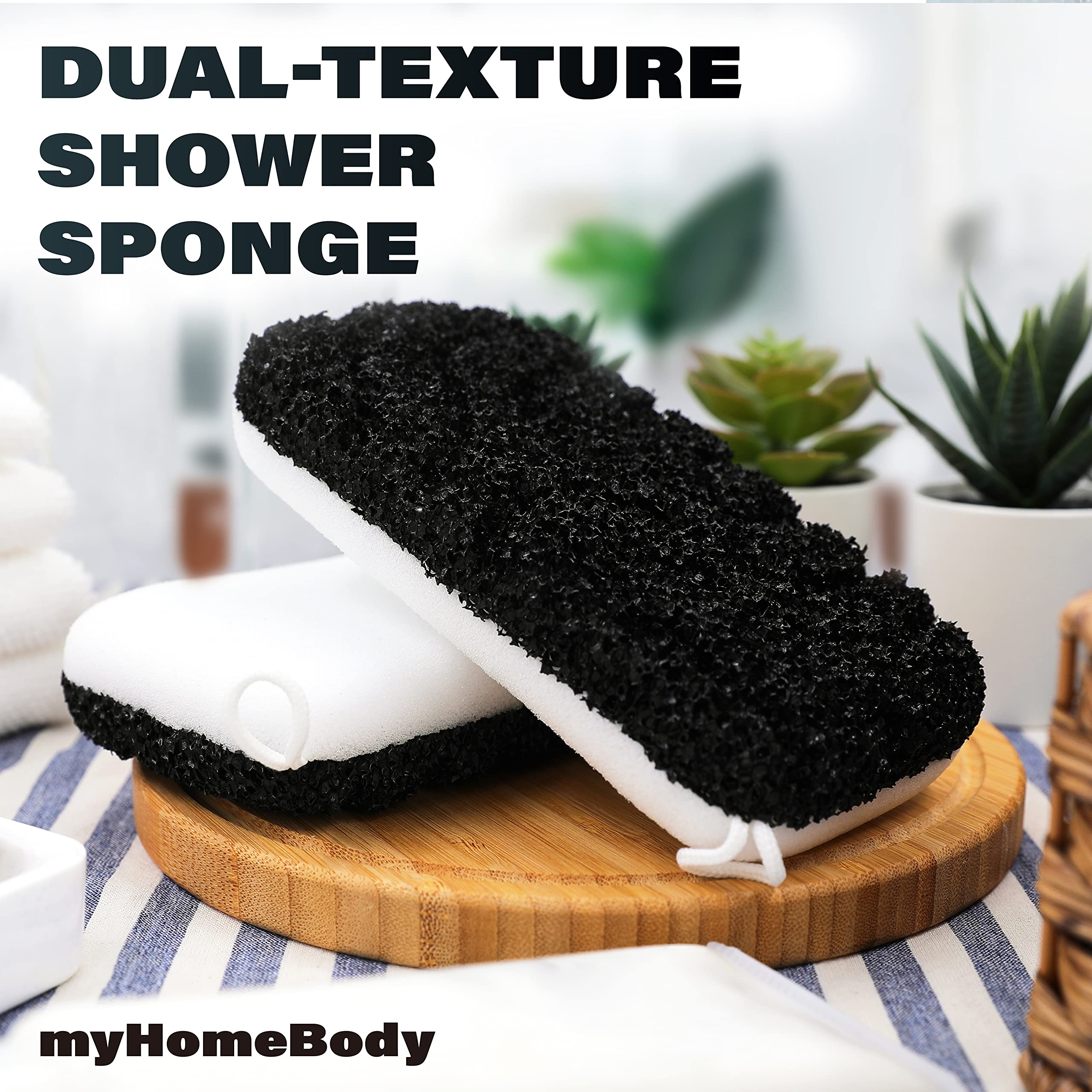 myHomeBody Extra Exfoliating Body Scrubber, Bath Sponge for Women, Loofah Exfoliator for Men, 2pc