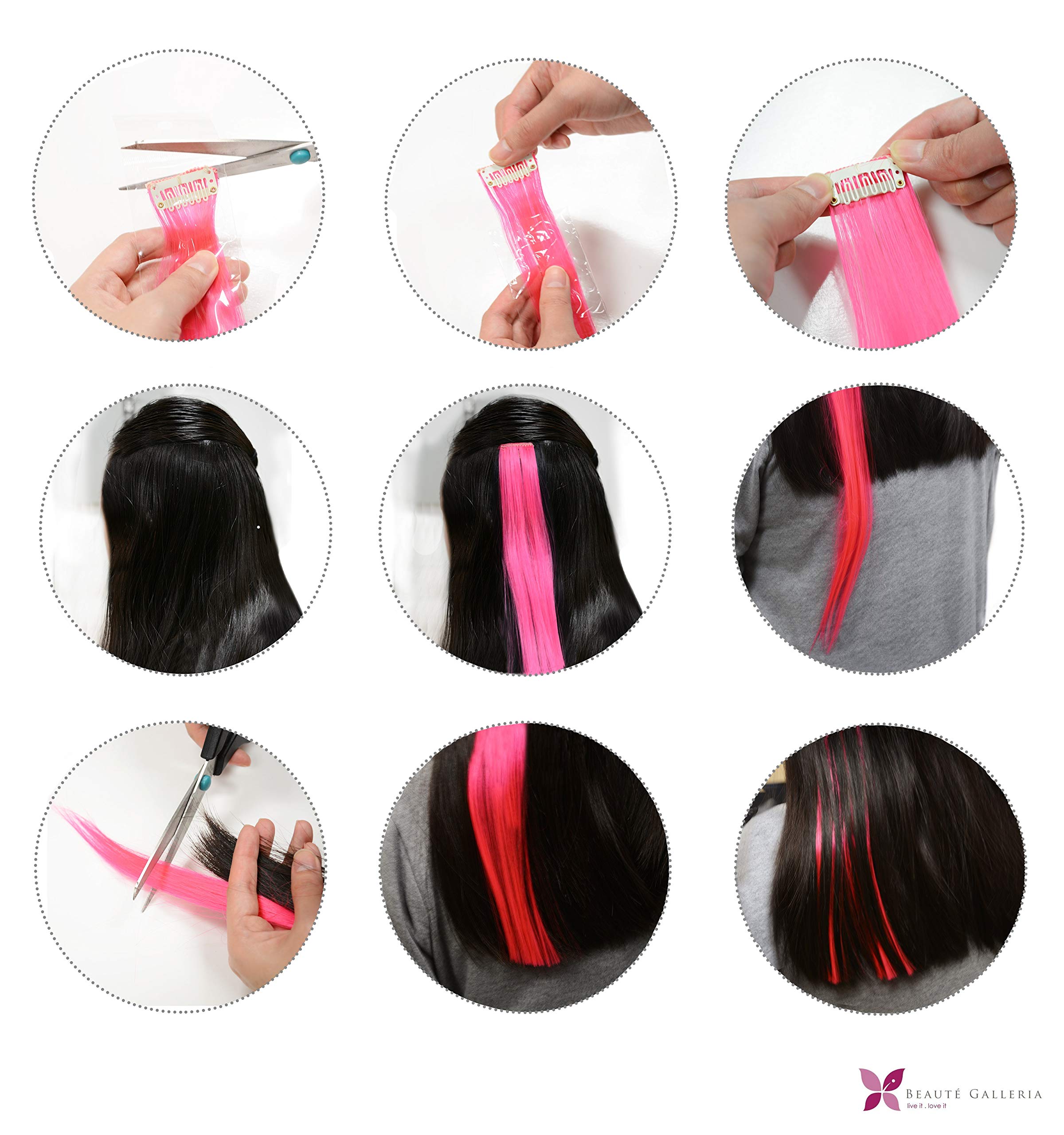 Beaute Galleria - Bundle 11pcs Single Color 21 Inches Straight Party Highlights Clip In Synthetic Hair Extensions Cosplay Comic Con Halloween Costume (Pink)