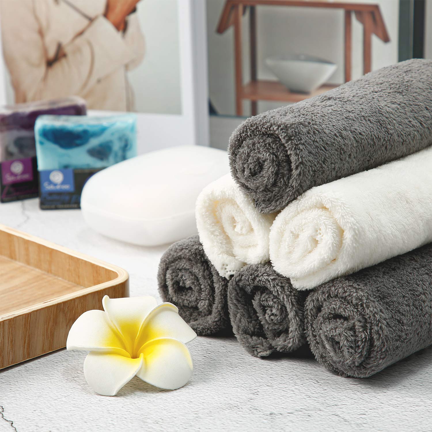 12 Pieces Face Makeup Remover Cloths Microfiber Wash Cloth Soft Facial Cleansing Cloth for Face, 12 x 12 Inch (White, Gray)