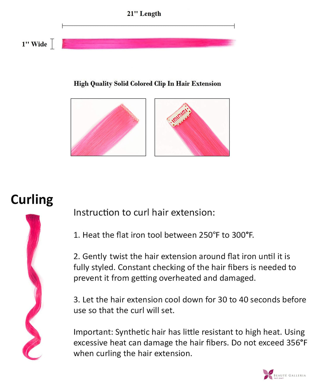 Beaute Galleria - Bundle 11pcs Single Color 21 Inches Straight Party Highlights Clip In Synthetic Hair Extensions Cosplay Comic Con Halloween Costume (Pink)