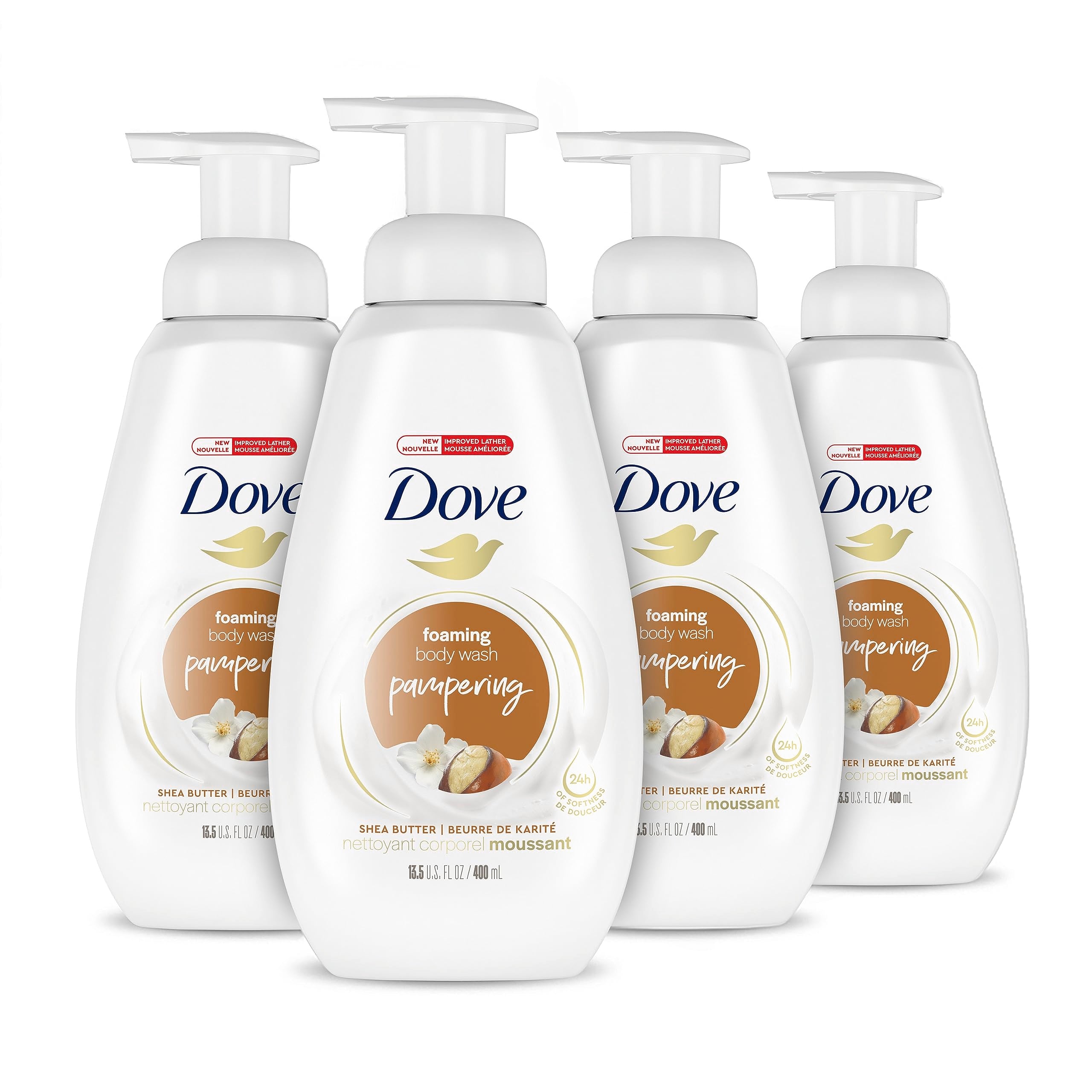 Dove Purely Pampering Body Wash with NutriumMoisture Technology Shea Butter and Vanilla Paraben Free Bodywash 13.5 oz 4 Count