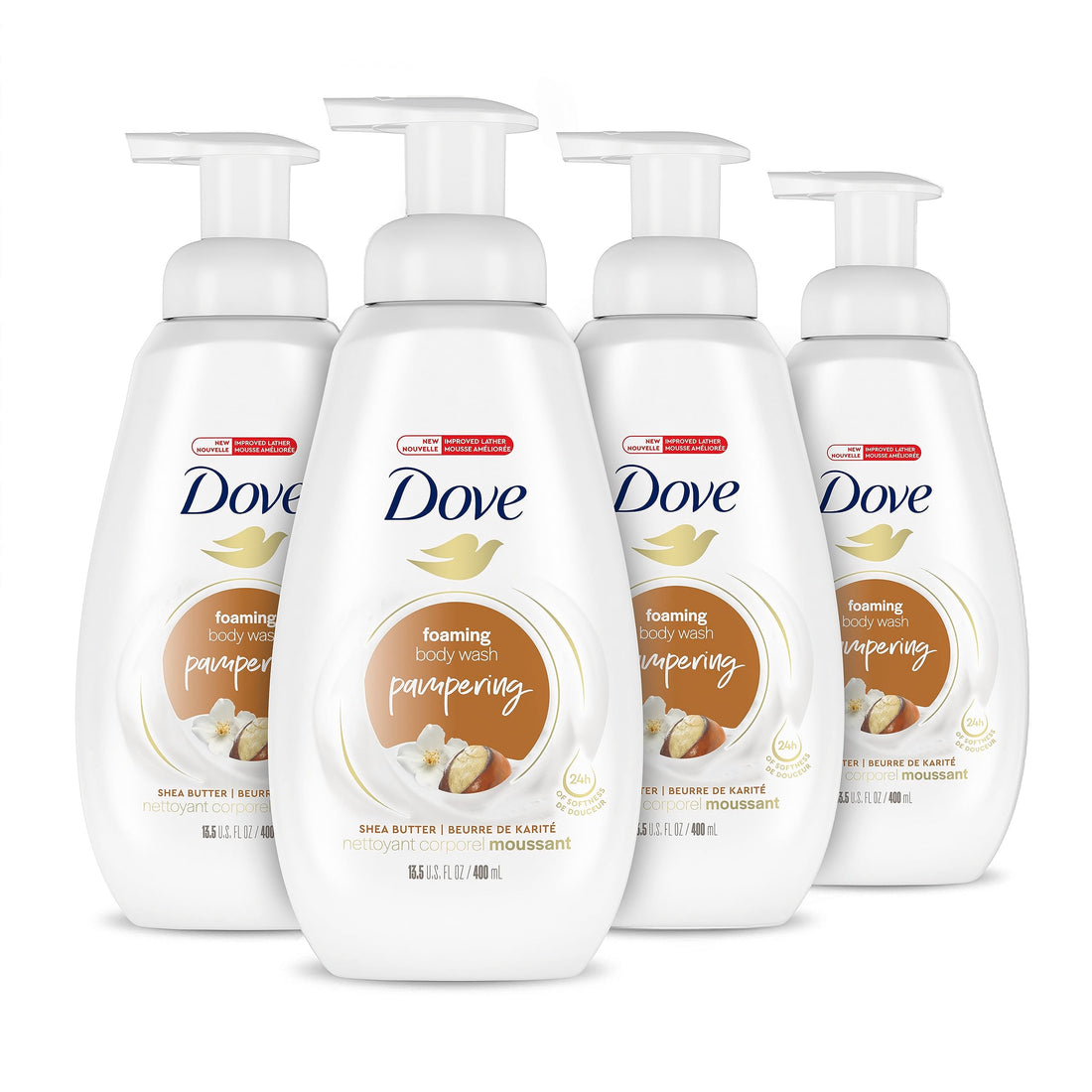 Dove Purely Pampering Body Wash with NutriumMoisture Technology Shea Butter and Vanilla Paraben Free Bodywash 13.5 oz 4 Count
