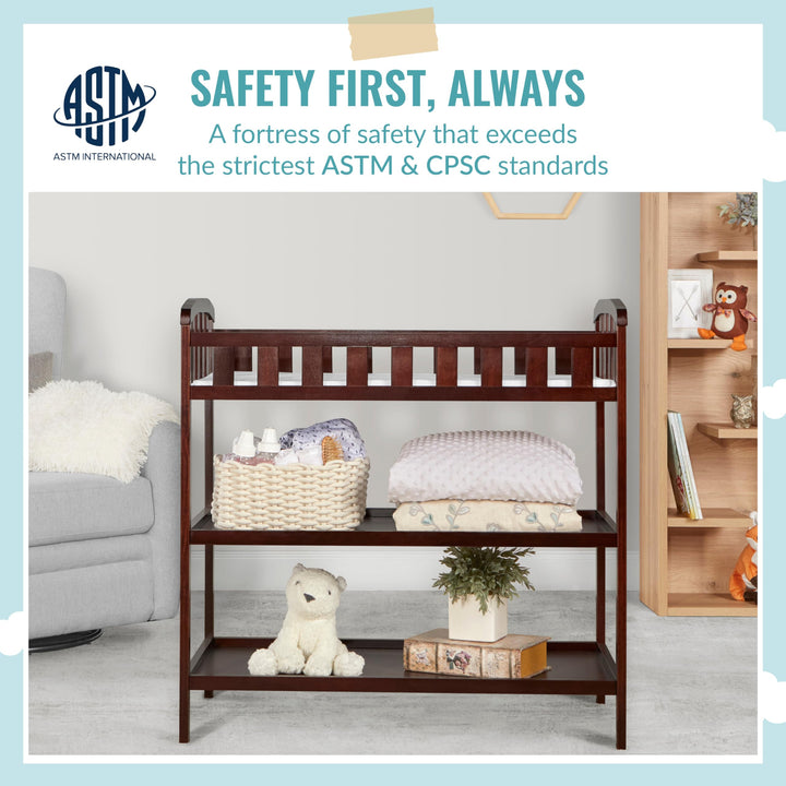 Dream On Me Emily Changing Table In Espresso, Comes With 1 Changing Pad, Features Two Shelves, Portable Changing Station, Made Of Sustainable New Zealand Pinewood