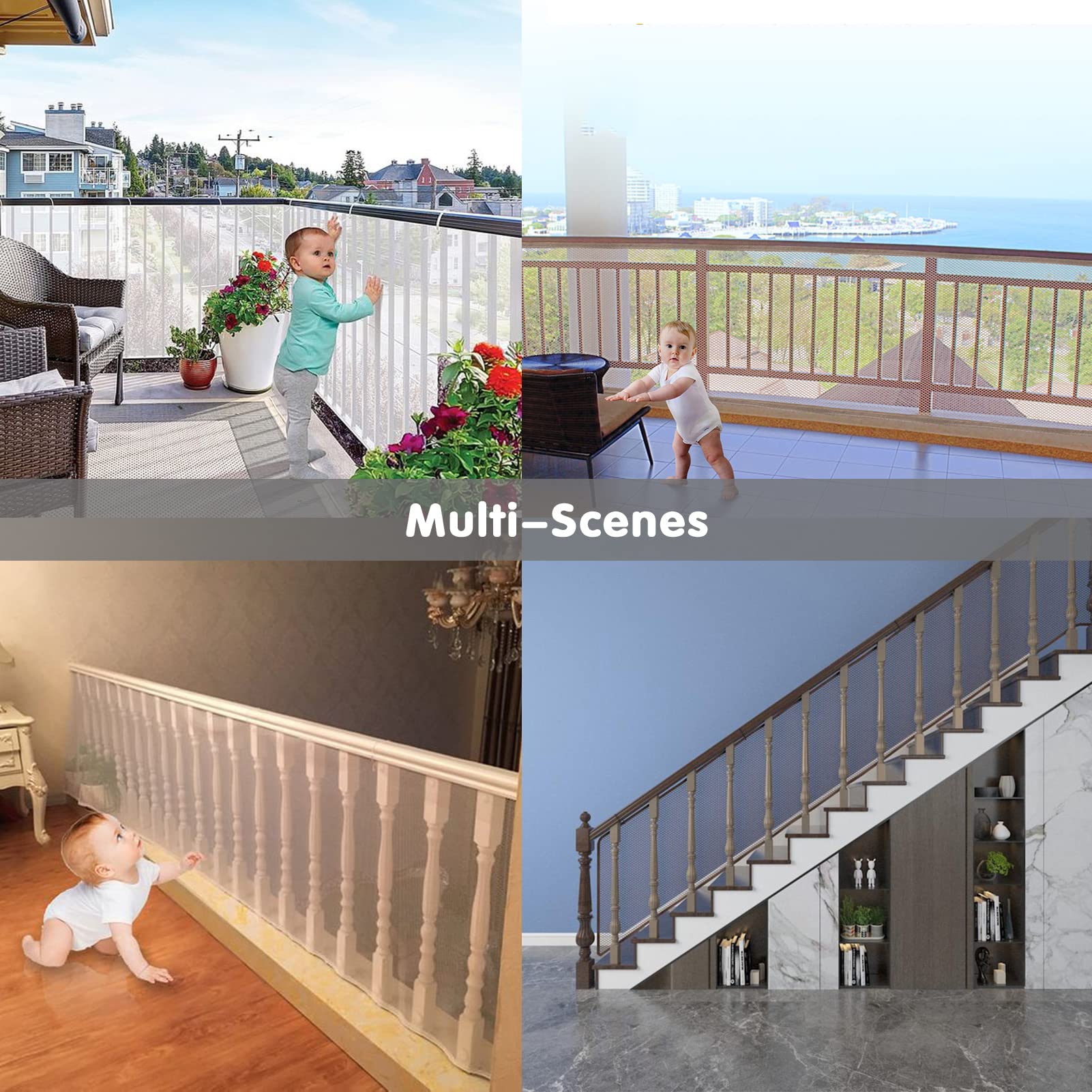 Baby Balcony Safety Mesh Net,Banister Stairs Guard Protective Net for Kids Toys Pets,Stairway Rail Net 9.8ft x 2.5ft (2 Pack, White)