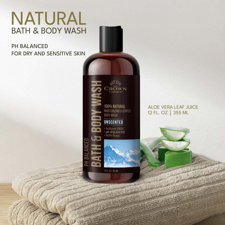 Natural Body Wash for Women, Men & Kids - Fragrance Free Body Wash - 12oz pH 5.5-Best pH Balance-Liquid Soap for All Skin Types-Moisturizing Sulfate & Chemical Free Shower / Bath Liquid Gel (2 PK)