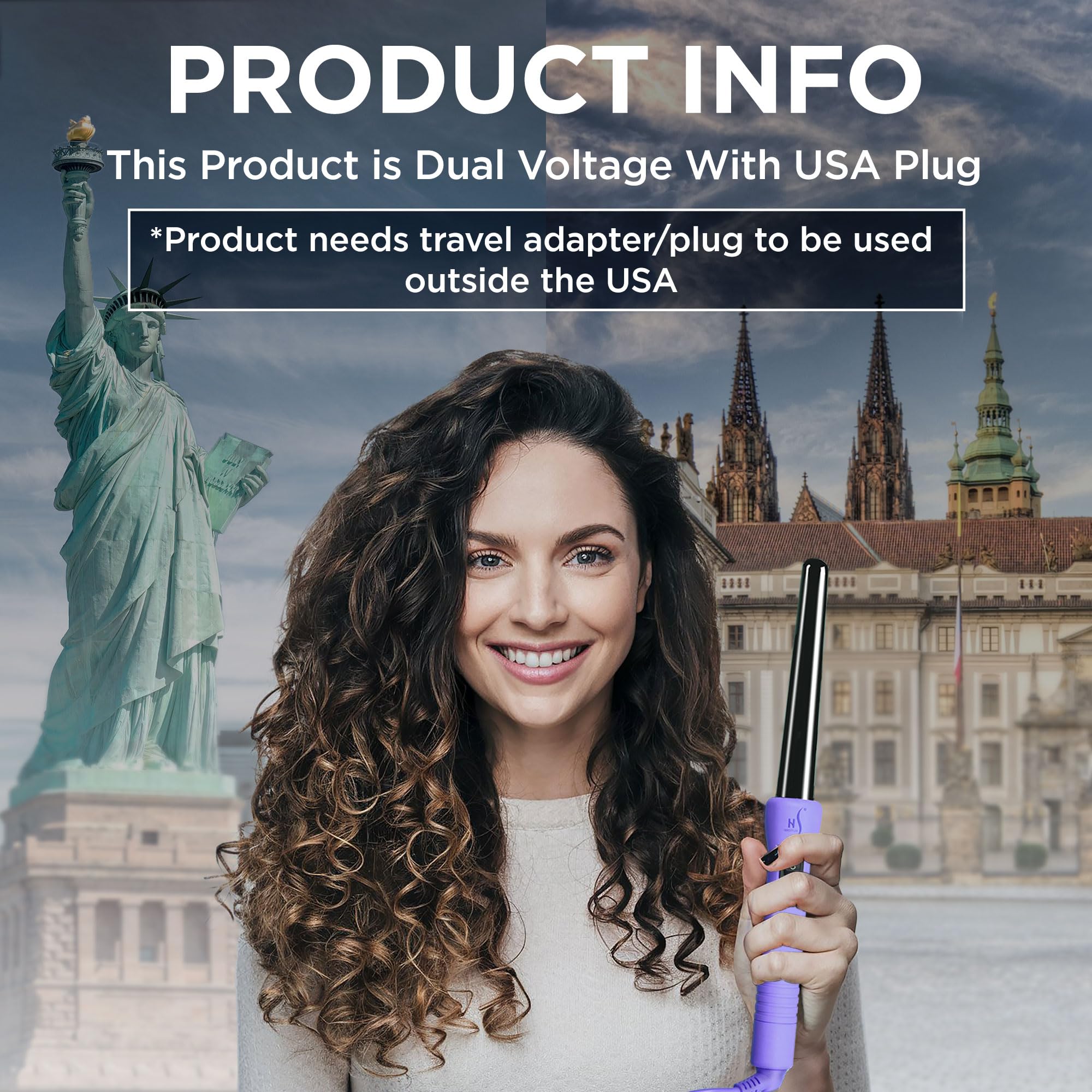 Herstyler Grande Purple Hair Professional Curling Iron (Purple Handle Black Rod)