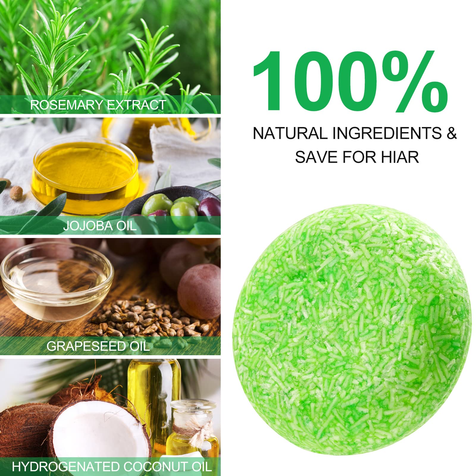 Rosemary Shampoo Bar for Hair Growth and Deep Cleansing - Solid Soap, Anti Hair Loss, Gift for All Hair Types (Rosemary-1.92oz)