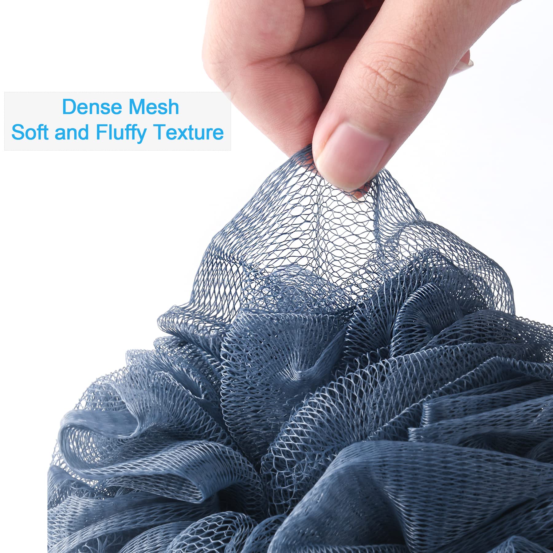 AmazerBath Shower Bath Sponge Shower Loofahs Balls 75g/PCS for Body Wash Bathroom Men Women- Set of 4 Grey Blue-Pink-Grey-White Sponges