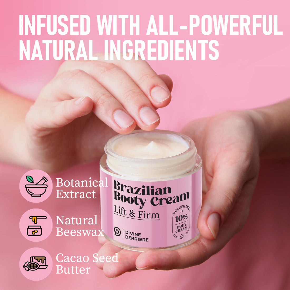 Divine Derriere Brazilian Body Butter Cream, Lift and Firm Body Cream with Volufiline Helps Reduce the Appearance of Cellulite for a Lifted and Firm-looking Derriere, Bum Bum Cream, 50ml